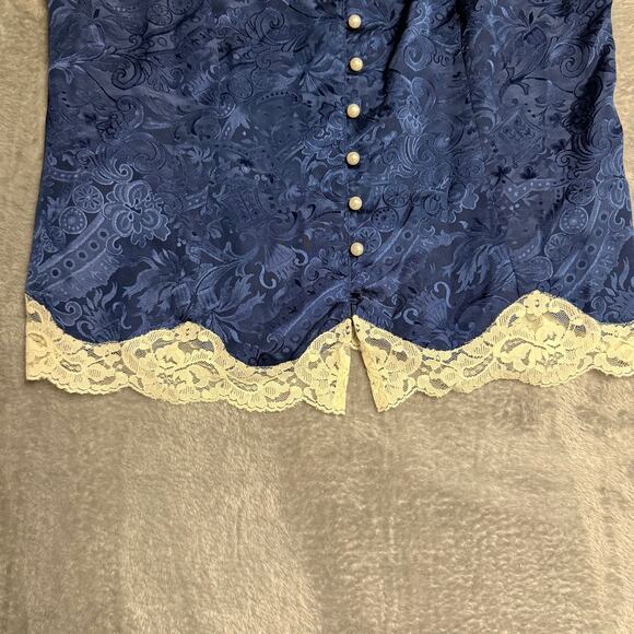 Vintage Victoria's Secret Women's Size M Blue Satin Lace Camisole Tank Button - Picture 5 of 12